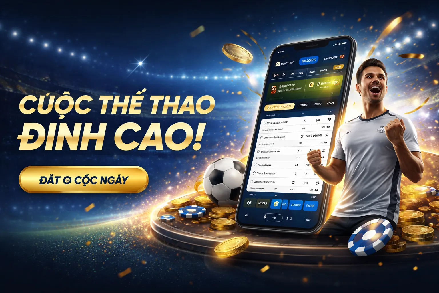 Sân vận động bóng đá với logo okvipas và giao diện cá cược